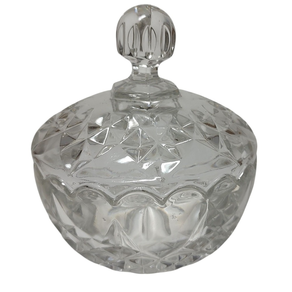 Cristal DArques Durand Candy Dish Longchamp Crystal Clear Glass Lid France 1970s